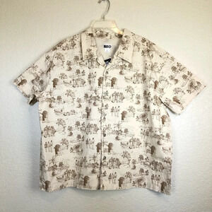 House of Aama Target Black History Month Print Button Down Tan Cabana Shirt XL